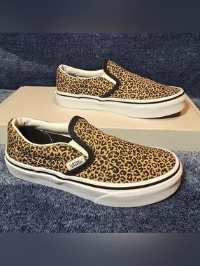 Vans Leopard Print Slip-On Sneakers - Tan and Black
